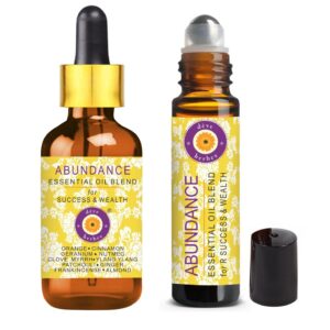 Deve Herbes ABUNDANCE Essential Oil Blend for Success Wealth with Orange Cinnamon Geranium Nutmeg Clove Myrrh Ylang Ylang Patchouli Ginger Frankincense Essential Oils 10ml 5ml