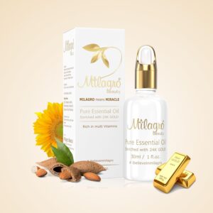 Milagro Beauty Essential Oil 24K Gold Leaves Pure with Goodness of Lemongrass Sunflower Almond for Skin Hydration Anti ageing Glow Booster Primer for Dewy Foundation Finish 30ml